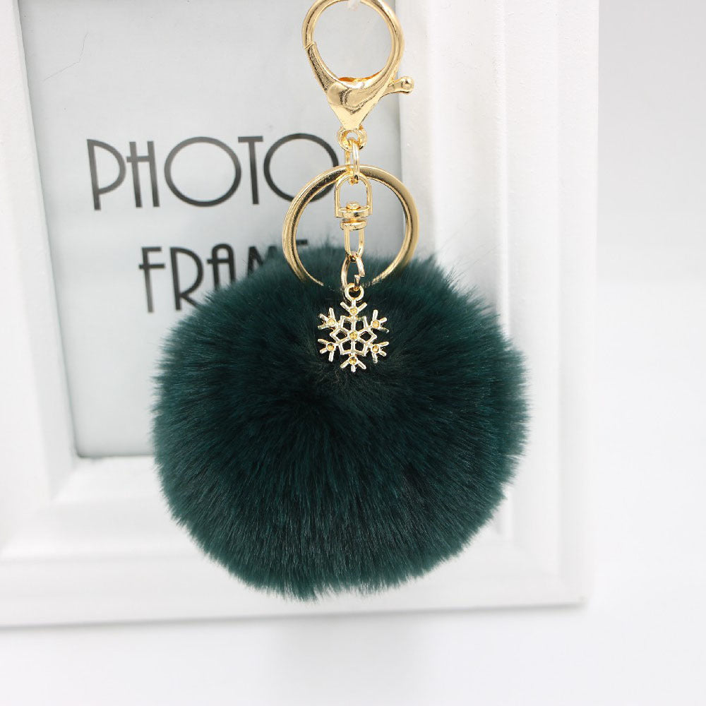 Pom Pom Keychain With Snowflake Charm