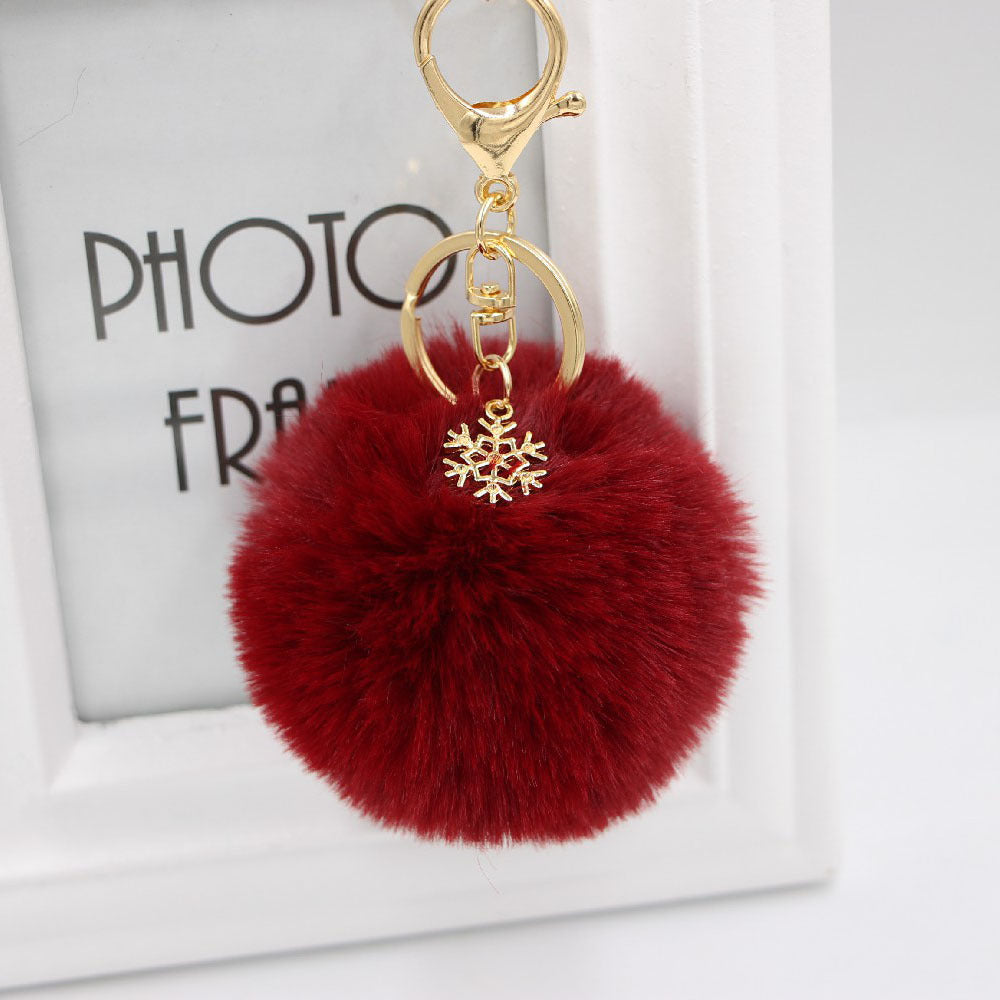 Pom Pom Keychain With Snowflake Charm
