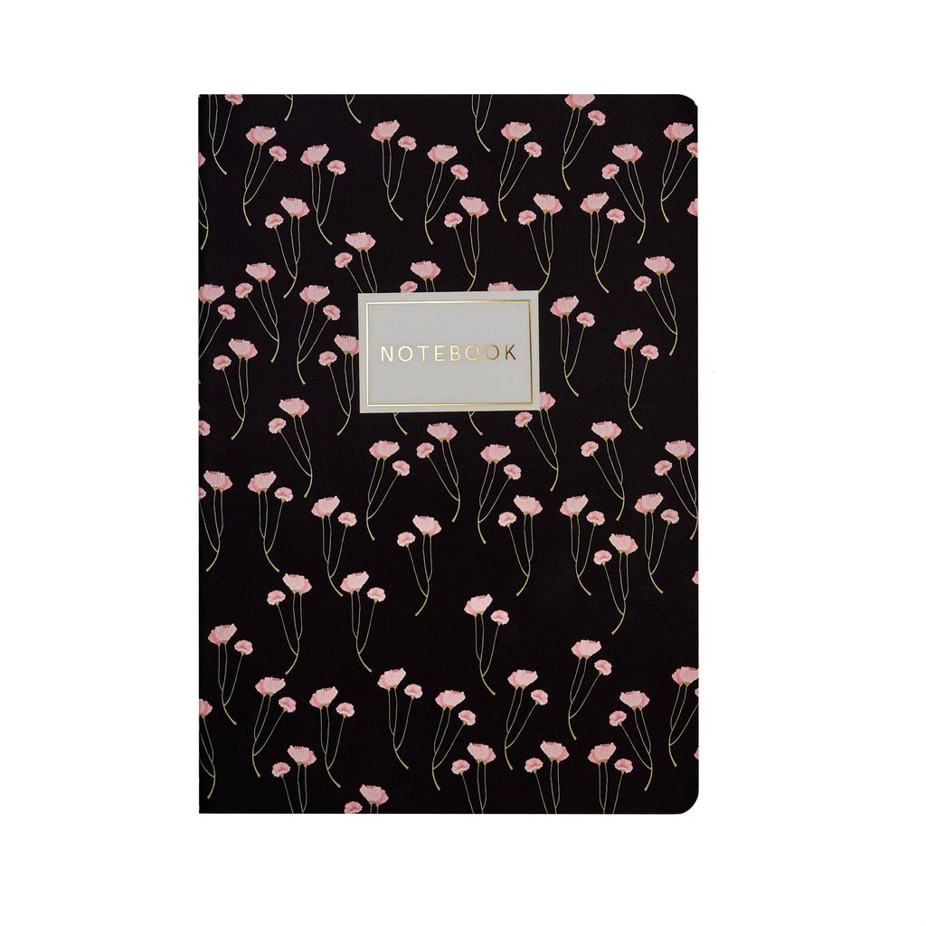 A5 Notebook - Poppies on Black