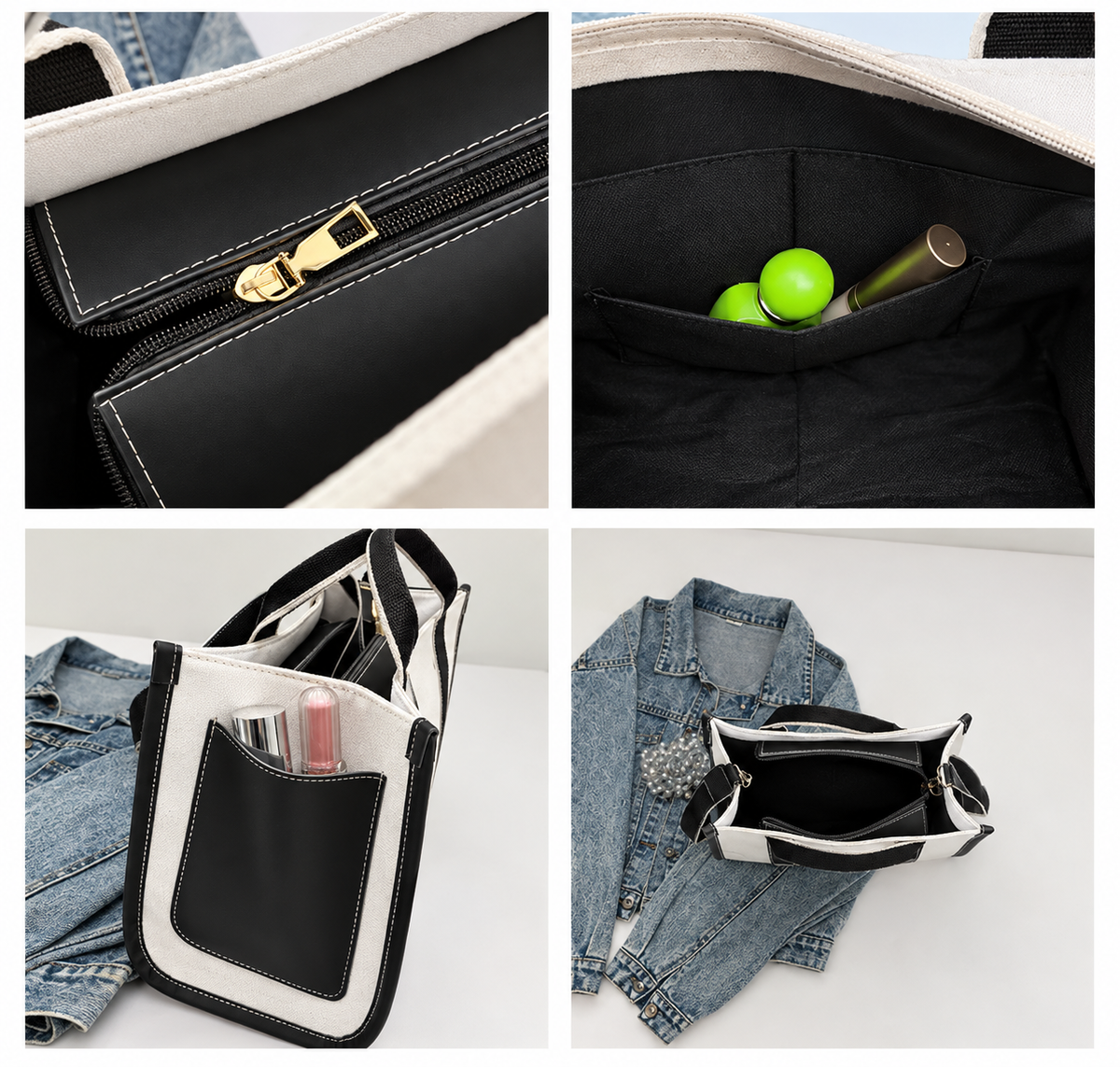 Contrast Color Canvas Tote