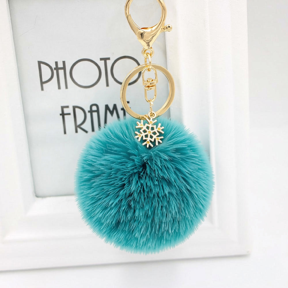 Pom Pom Keychain With Snowflake Charm